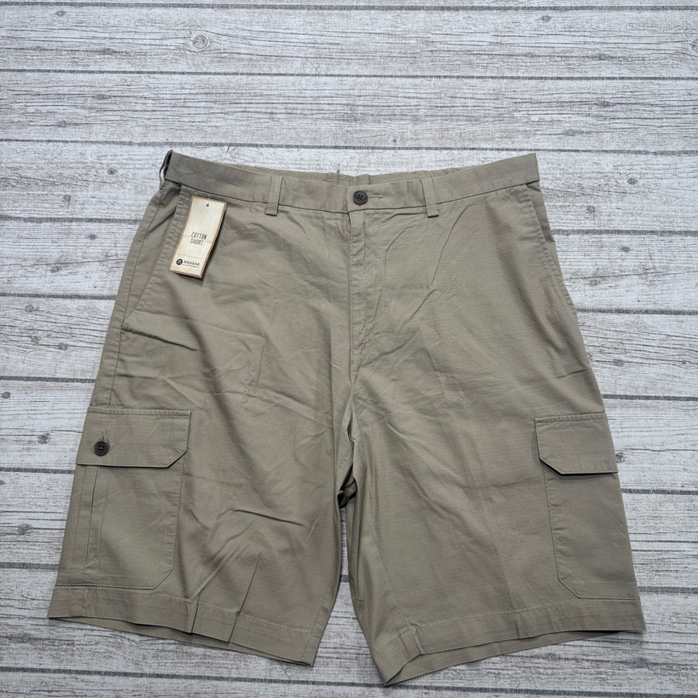 NEW Haggar Cargo Shorts Men's 34 Khaki Regular Fit Cotton Ripstop Utility Hiking